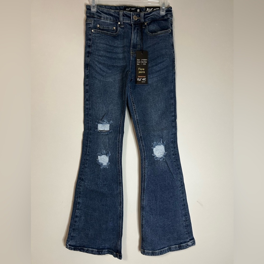 NWT Distressed Blue Age Flare Jeans, Size 1